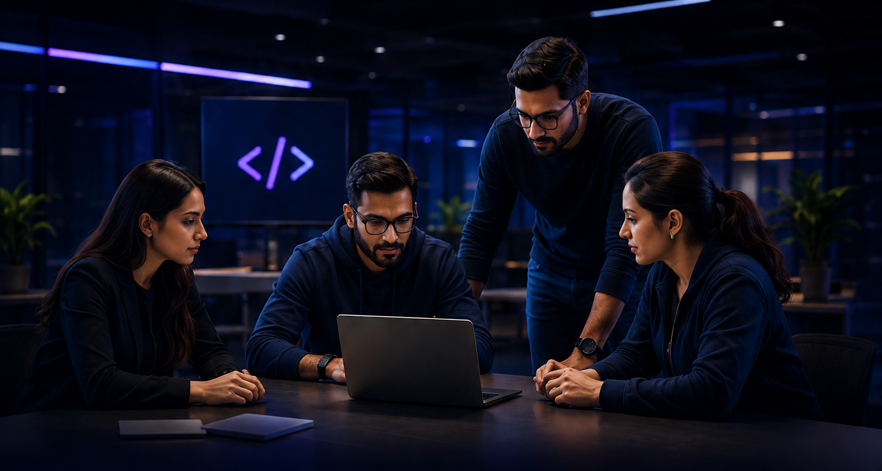 The ITLab24 team collaborating around a laptop