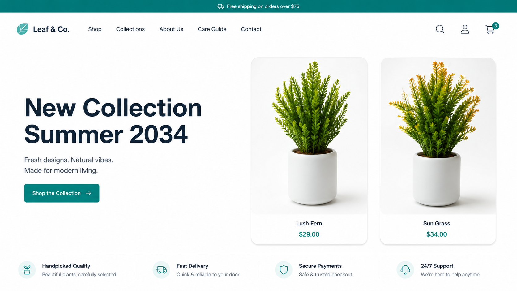 ShopEase — Leaf & Co. plant shop landing page